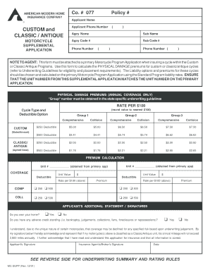 Motorcycle Insurance Supplemental Application