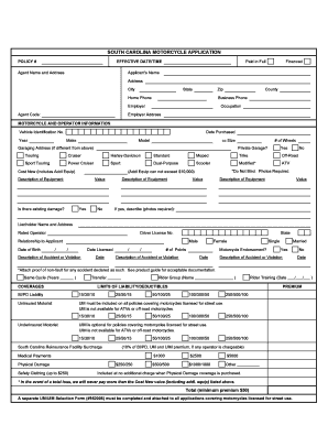 South Carolina Motorcycle Insurance Application