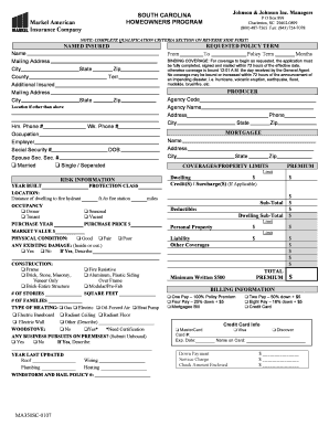 South Carolina Homeowners Insurance Application