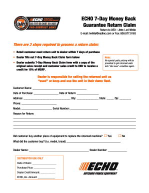 ECHO 7-Day Money Back Guarantee Return Claim