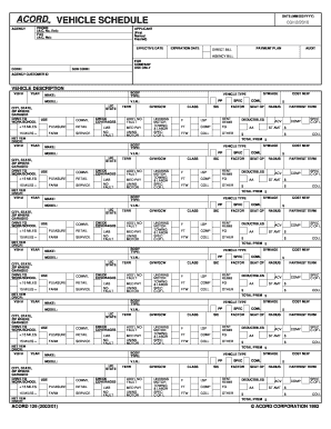 ACORD 129 Vehicle Schedule Form