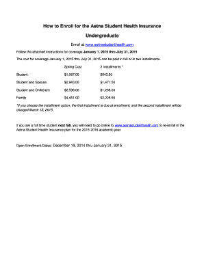 Aetna Student Health Insurance Enrollment Form