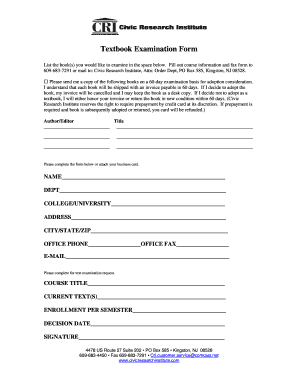 Textbook Examination Request Form