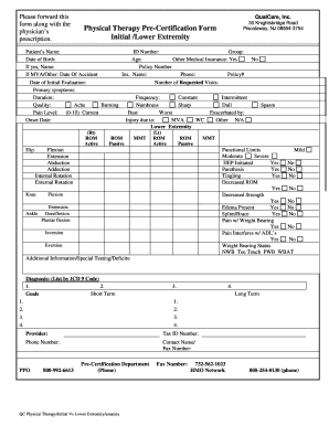 Physical Therapy Pre-Certification Form