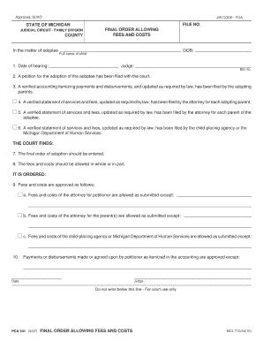 Michigan Adoption Final Order Allowing Fees and Costs