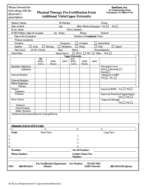 Physical Therapy Pre-Certification Form