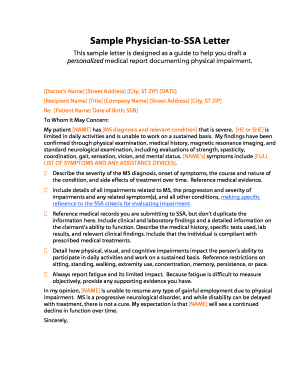 Physician to SSA Letter