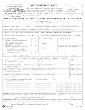 Notification of Injury Claim Form