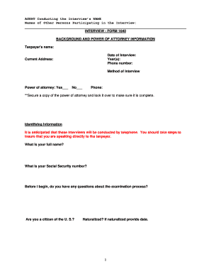 IRS Form 1040 Interview Form