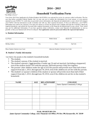 2014-2015 Household Verification Form