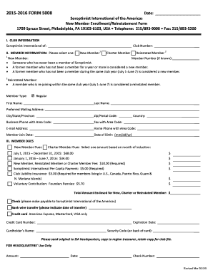 2015-2016 FORM 5008 Date Soroptimist International of the