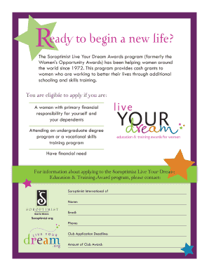Soroptimist Live Your Dream Education Award Application