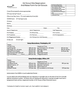 Girl Scout Site Reservation and Rates Form