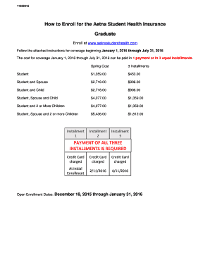 Aetna Student Health Insurance Enrollment Form