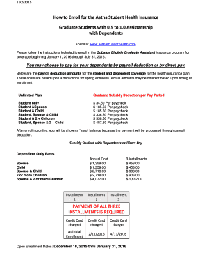 Aetna Student Health Insurance Enrollment Form