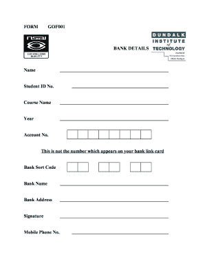 Student Bank Details Form
