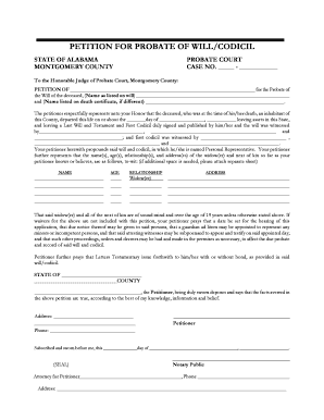 Petition for Probate of Will and Codicil