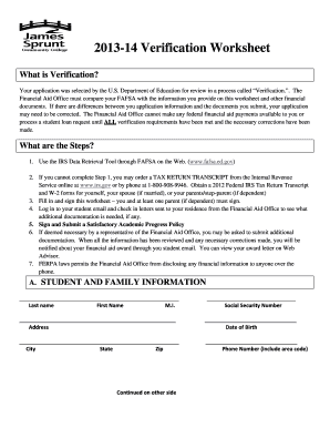 2013-14 Verification Worksheet