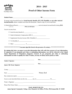 Other Income Form for Financial Aid