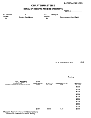 Quartermaster's Receipts and Disbursements Form
