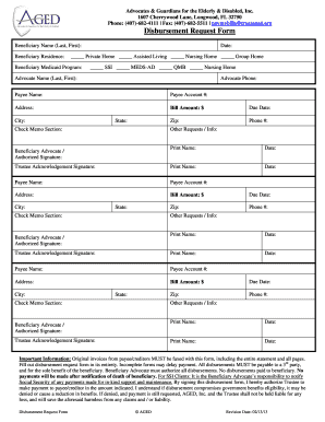 Disbursement Request Form for Elderly and Disabled