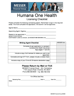 Humana One Health Licensing Checklist