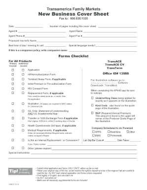 Transamerica New Business Cover Sheet