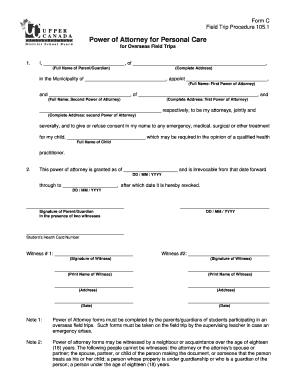 Power of Attorney for Overseas Field Trips