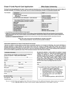 Chase E-funds Payroll Card Application
