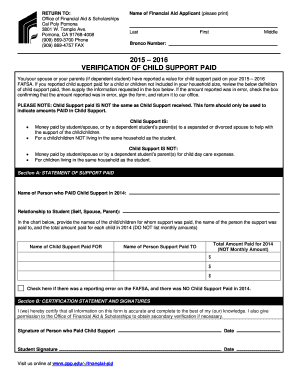 Verification of Child Support Paid Form