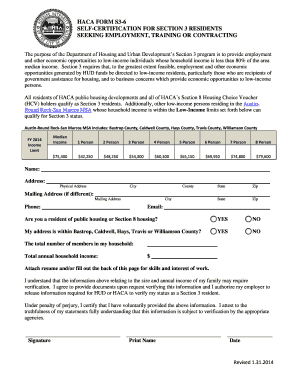 HACA Form S3-6 Self-Certification for Section 3 Residents