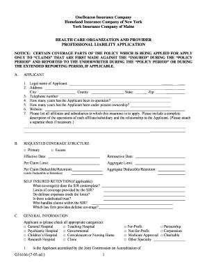 Healthcare Professional Liability Application
