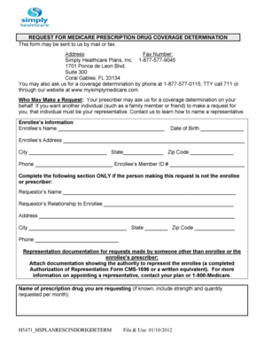 Medicare Prescription Drug Coverage Determination Form