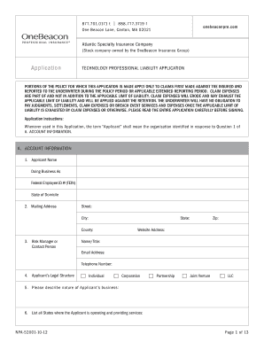 Technology Professional Liability Application
