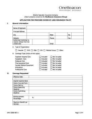 Provider Excess of Loss Insurance Application