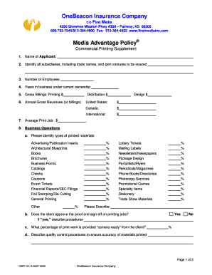 OneBeacon Media Advantage Policy Application