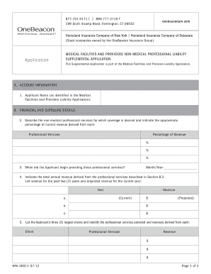 Medical Facilities Non-Medical Professional Liability Application
