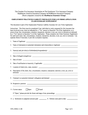 Employment Practices Liability Insurance Application