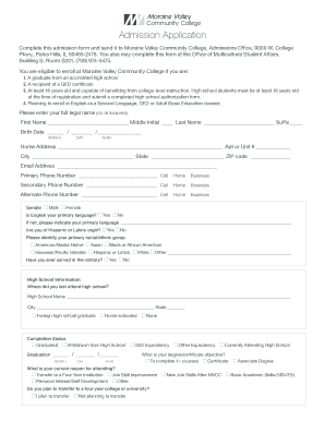 Moraine Valley Community College Admission Application