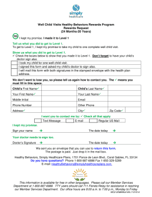 Well Child Visit Rewards Request Form