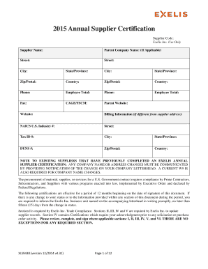 2015 Annual Supplier Certification
