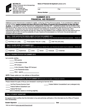 Cal Poly Pomona Summer Financial Aid Request Form