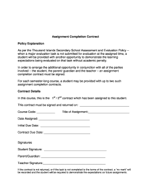 Assignment Completion Contract - Upper Canada District