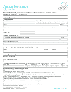 Ansvar Insurance Claim Form