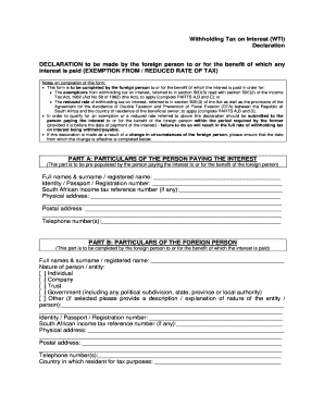 Withholding Tax on Interest Declaration Form