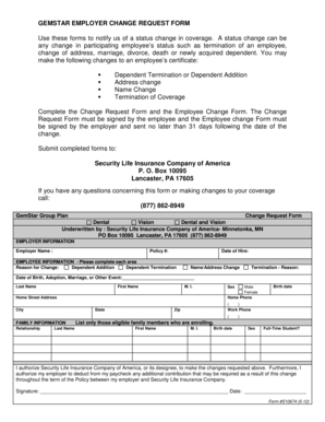 GemStar Employer Change Request Form