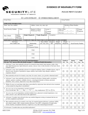 Evidence of Insurability Form