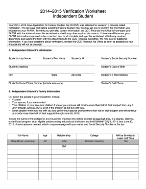 2014–2015 Verification Worksheet