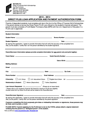 Direct PLUS Loan Application and Payment Authorization Form