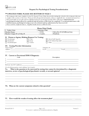 Request for Psychological Testing Preauthorization